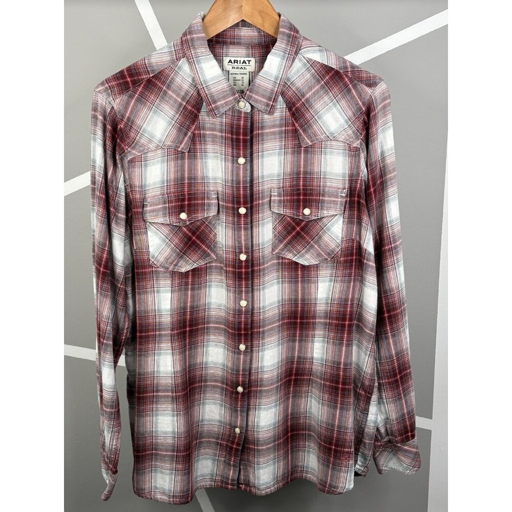 Ariat Real Laramie Western Red Plaid Flannel Shirt Women’s XL Full Snap